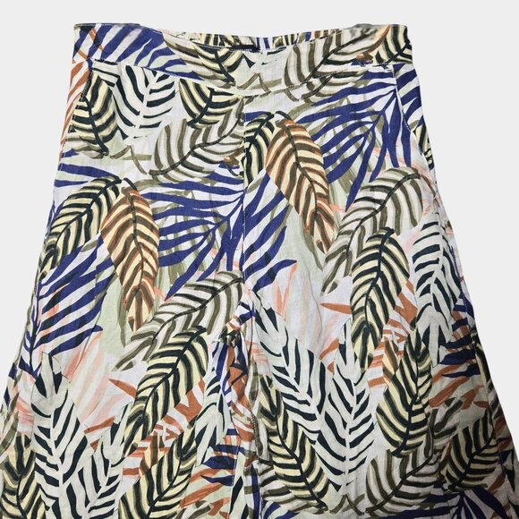 Tahari 100% Linen Pull On Wide Leg Pants L Tropic Leaf Print Resortwear NWT - Picture 3 of 10